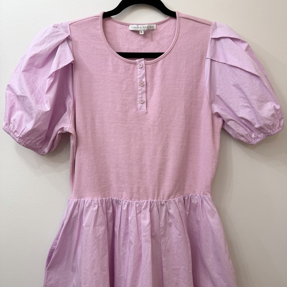English Factory Women's‎ Pink Short Puff Sleeve Dress Medium Preppy